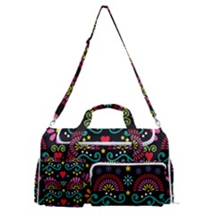 Mexican Folk Art Seamless Pattern Colorful Sports Gym Duffle Bag With Shoe Compartment