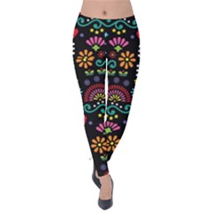 Mexican Folk Art Seamless Pattern Colorful Velvet Leggings