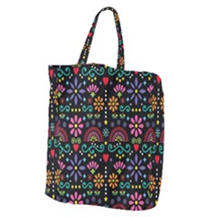 Mexican Folk Art Seamless Pattern Colorful Giant Grocery Tote