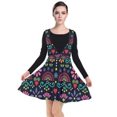 Mexican Folk Art Seamless Pattern Colorful Plunge Pinafore Dress