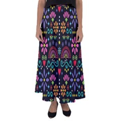 Mexican Folk Art Seamless Pattern Colorful Flared Maxi Skirt