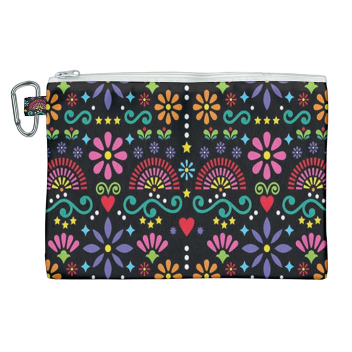 Mexican Folk Art Seamless Pattern Colorful Canvas Cosmetic Bag (XL)