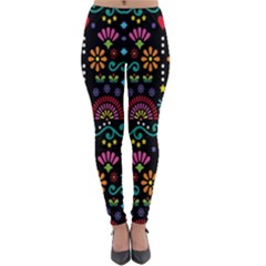 Mexican Folk Art Seamless Pattern Colorful Lightweight Velour Leggings