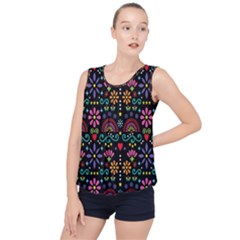 Mexican Folk Art Seamless Pattern Colorful Bubble Hem Chiffon Tank Top