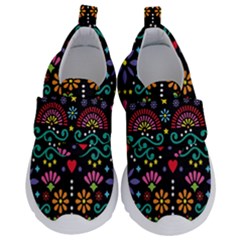 Mexican Folk Art Seamless Pattern Colorful Kids  Velcro No Lace Shoes