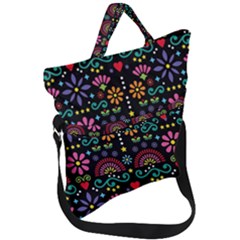 Mexican Folk Art Seamless Pattern Colorful Fold Over Handle Tote Bag by Paksenen