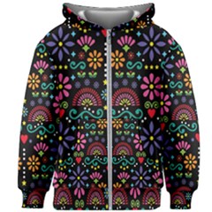 Mexican Folk Art Seamless Pattern Colorful Kids  Zipper Hoodie Without Drawstring