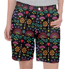 Mexican Folk Art Seamless Pattern Colorful Women s Pocket Shorts