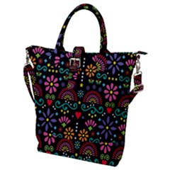 Mexican Folk Art Seamless Pattern Colorful Buckle Top Tote Bag