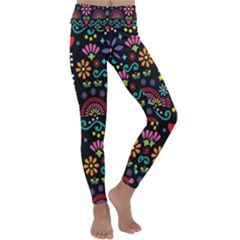 Mexican Folk Art Seamless Pattern Colorful Kids  Lightweight Velour Classic Yoga Leggings