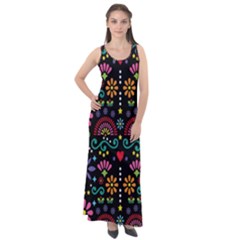 Mexican Folk Art Seamless Pattern Colorful Sleeveless Velour Maxi Dress