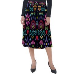 Mexican Folk Art Seamless Pattern Colorful Classic Velour Midi Skirt 