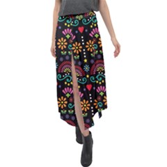 Mexican Folk Art Seamless Pattern Colorful Velour Split Maxi Skirt