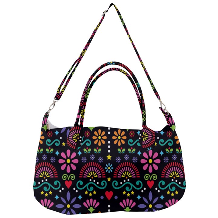 Mexican Folk Art Seamless Pattern Colorful Removable Strap Handbag