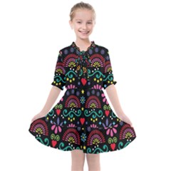 Mexican Folk Art Seamless Pattern Colorful Kids  All Frills Chiffon Dress