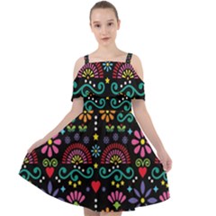 Mexican Folk Art Seamless Pattern Colorful Cut Out Shoulders Dress