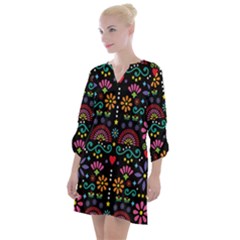 Mexican Folk Art Seamless Pattern Colorful Open Neck Shift Dress