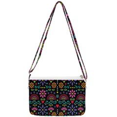 Mexican Folk Art Seamless Pattern Colorful Double Gusset Crossbody Bag