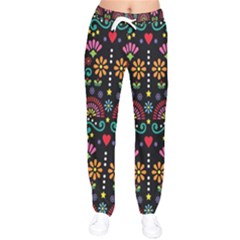 Mexican Folk Art Seamless Pattern Colorful Women Velvet Drawstring Pants