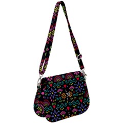 Mexican Folk Art Seamless Pattern Colorful Saddle Handbag