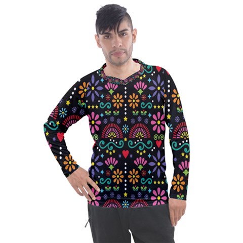 Mexican Folk Art Seamless Pattern Colorful Men s Pique Long Sleeve T-shirt by Paksenen