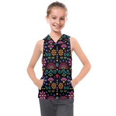 Mexican Folk Art Seamless Pattern Colorful Kids  Sleeveless Hoodie