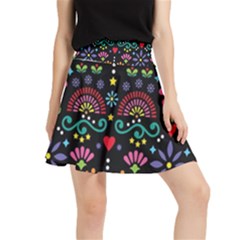 Mexican Folk Art Seamless Pattern Colorful Waistband Skirt