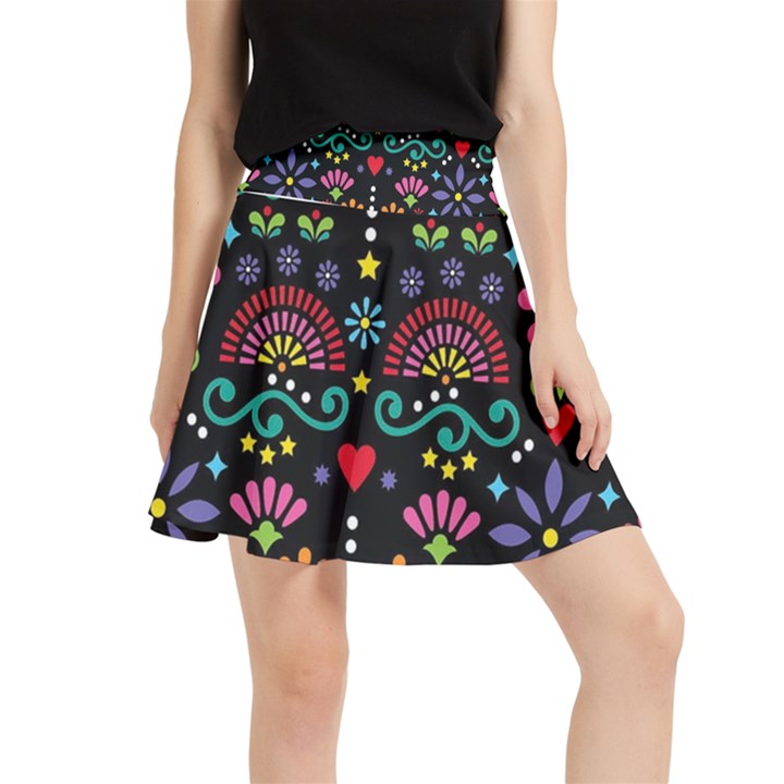 Mexican Folk Art Seamless Pattern Colorful Waistband Skirt