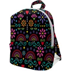 Mexican Folk Art Seamless Pattern Colorful Zip Up Backpack by Paksenen