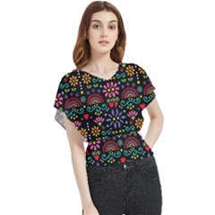 Mexican Folk Art Seamless Pattern Colorful Butterfly Chiffon Blouse