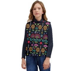 Mexican Folk Art Seamless Pattern Colorful Kid s Button Up Puffer Vest	