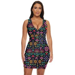 Mexican Folk Art Seamless Pattern Colorful Draped Bodycon Dress by Paksenen