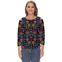 Mexican Folk Art Seamless Pattern Colorful Cut Out Wide Sleeve Top