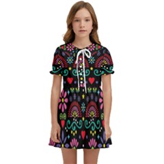 Mexican Folk Art Seamless Pattern Colorful Kids  Sweet Collar Dress