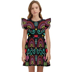 Mexican Folk Art Seamless Pattern Colorful Kids  Winged Sleeve Dress