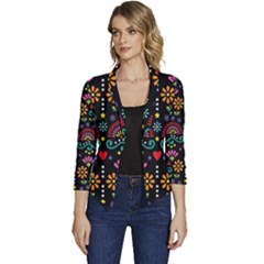 Mexican Folk Art Seamless Pattern Colorful Women s Casual 3/4 Sleeve Spring Jacket