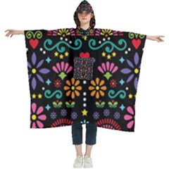 Mexican Folk Art Seamless Pattern Colorful Women s Hooded Rain Ponchos