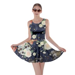 Japanese Wave Koi Illustration Pattern Skater Dress