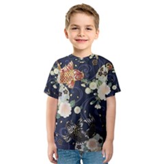 Japanese Wave Koi Illustration Pattern Kids  Sport Mesh T-shirt