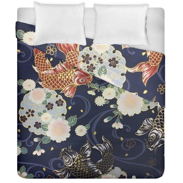 Japanese Wave Koi Illustration Pattern Duvet Cover Double Side (California King Size)