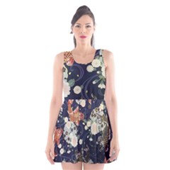 Japanese Wave Koi Illustration Pattern Scoop Neck Skater Dress