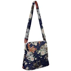 Japanese Wave Koi Illustration Pattern Zipper Messenger Bag