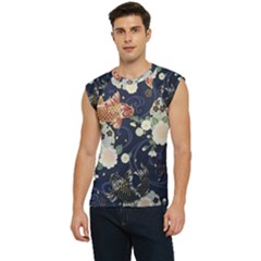 Japanese Wave Koi Illustration Pattern Men s Raglan Cap Sleeve T-shirt