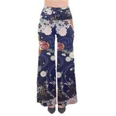 Japanese Wave Koi Illustration Pattern So Vintage Palazzo Pants