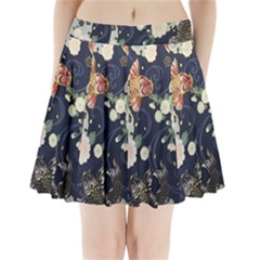 Japanese Wave Koi Illustration Pattern Pleated Mini Skirt