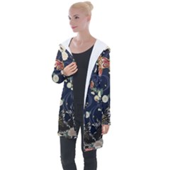 Japanese Wave Koi Illustration Pattern Longline Hooded Cardigan