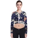 Japanese Wave Koi Illustration Pattern Long Sleeve Zip Up Bomber Jacket View1