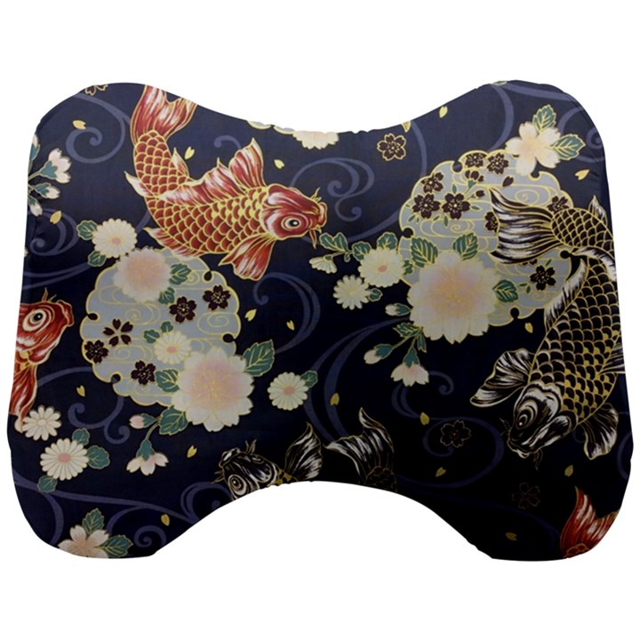 Japanese Wave Koi Illustration Pattern Head Support Cushion