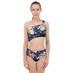 Japanese Wave Koi Illustration Pattern Spliced Up Two Piece Swimsuit