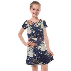 Japanese Wave Koi Illustration Pattern Kids  Cross Web Dress